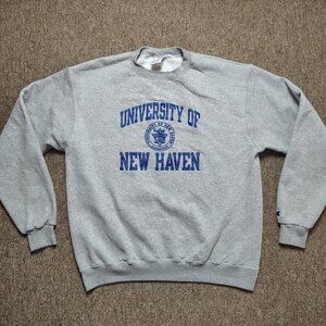 UNIVERSITY OF NEW HAVEN Sweatshirt Men L Gray Spellout Crest Graphic Fleece